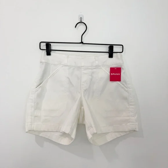 Spanx Stretch Twill Shorts 4" White Stretch Denim Summer Pullon NWT Size XS - Picture 2 of 8